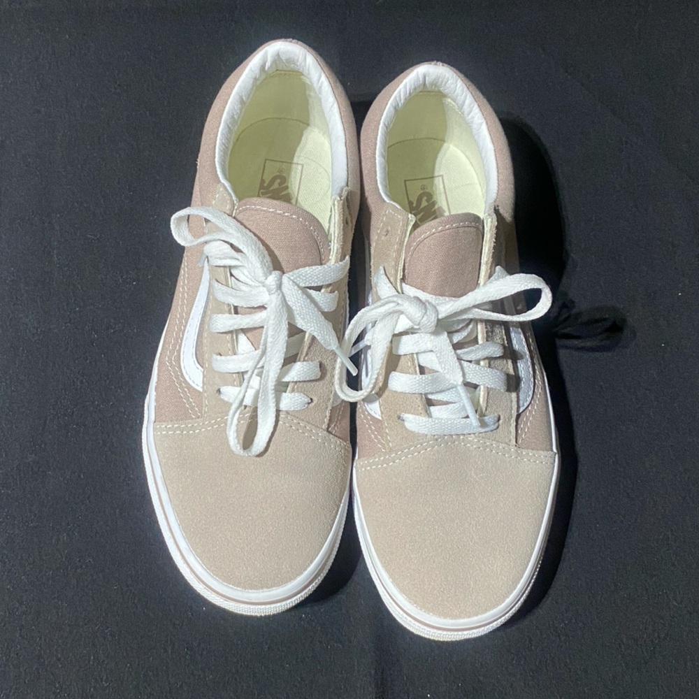 Vans Women's Pastel Pink and White Sneakers Size 6